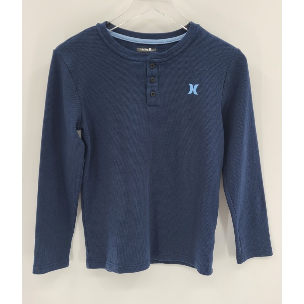 Hurley Youth Boys Blue Waffle Knit Thermal Long Sleeve Shirt Size 14 / 16